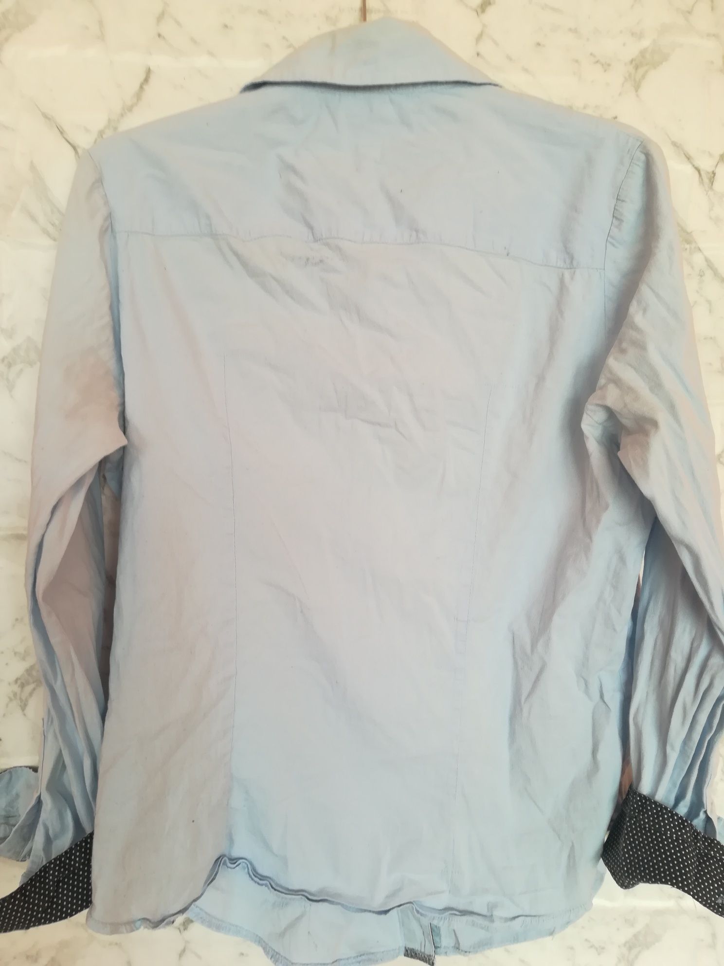 LG COLLECTION błękitna koszula damsa biurowa mankiety w kropki S M 368