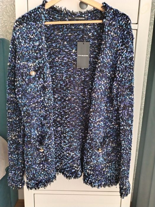 Żakiet narzuta Sfera Woman s boucle niebiesko czarny