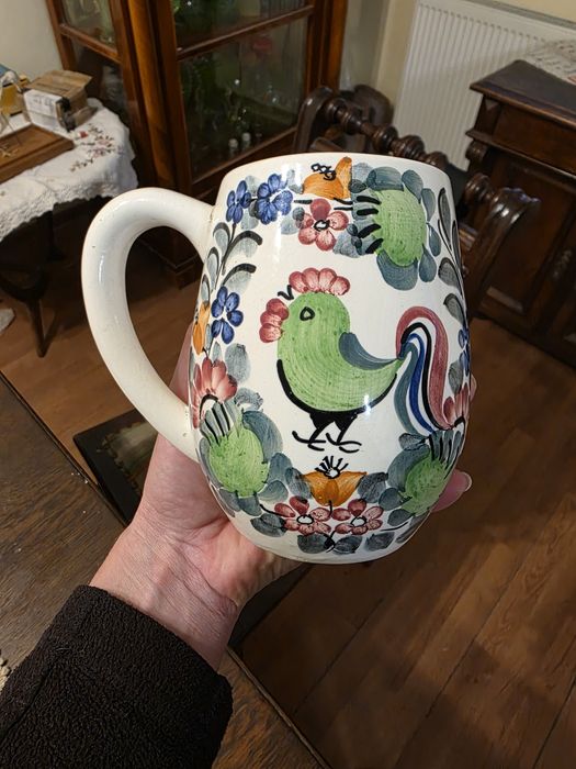 Kufel z kogutem fajans Włocławek stary