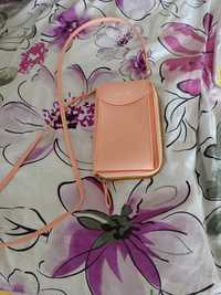 Różowa torebka na ramię portfel etui guzik zamek