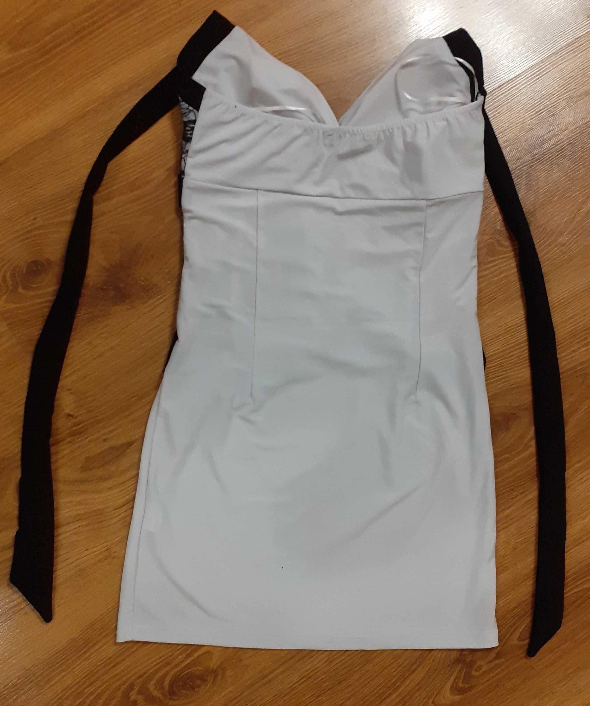 sukienka z ozdobnym gorsetem S sznurowana biało-czarna