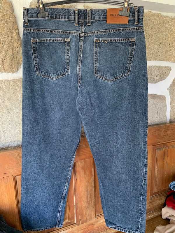 Calças de ganga wide leg lavagem escura Pull&Bear