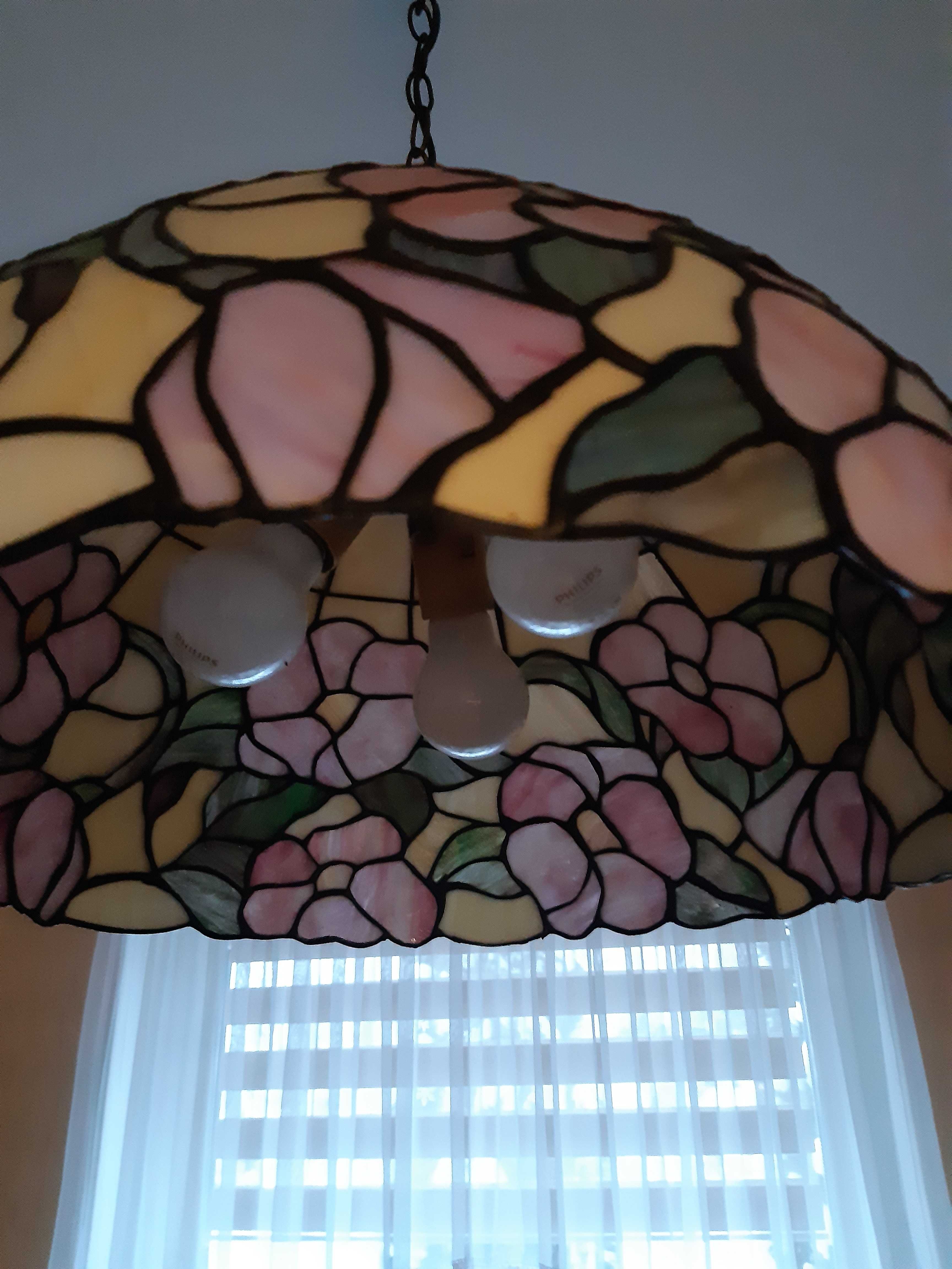 lampa wisząca, witraż kwiaty, styl Tiffany, średnica 50 cm