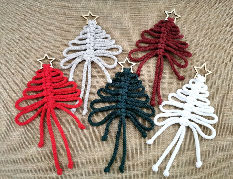 Choinki bombki zawieszki makramowe choinkowe dekoracje ze sznurka