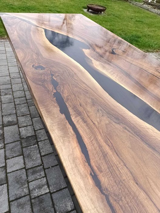 Nowoczesny stół do jadalni orzech włoski żywica dostawka #42