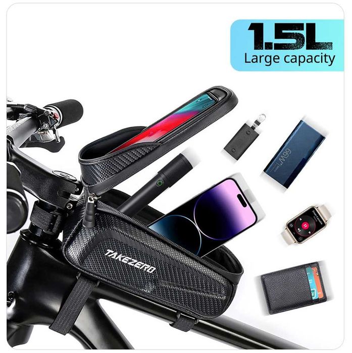 Sakwa rowerowa przednia na ramę uchwyt na telefon do 6,8 cala poj 1,5L