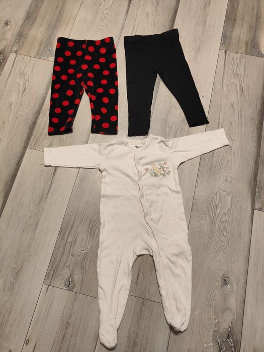 Ubranka dla dziewczynki. Spodnie , legginsy, pajac. Rozmiar 80.