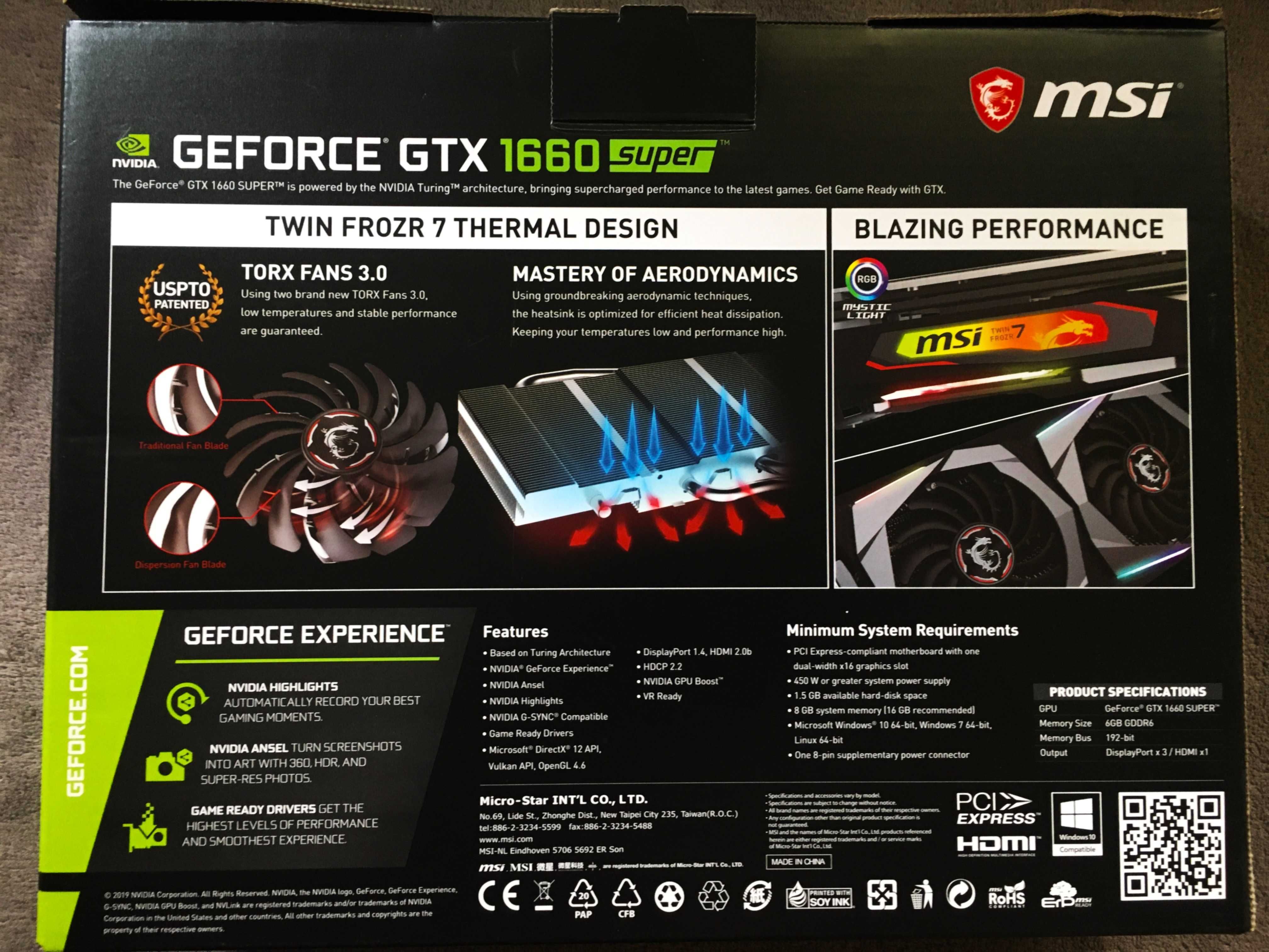 MSI GeForce GTX 1660 SUPER Gaming X 6GB GDDR6