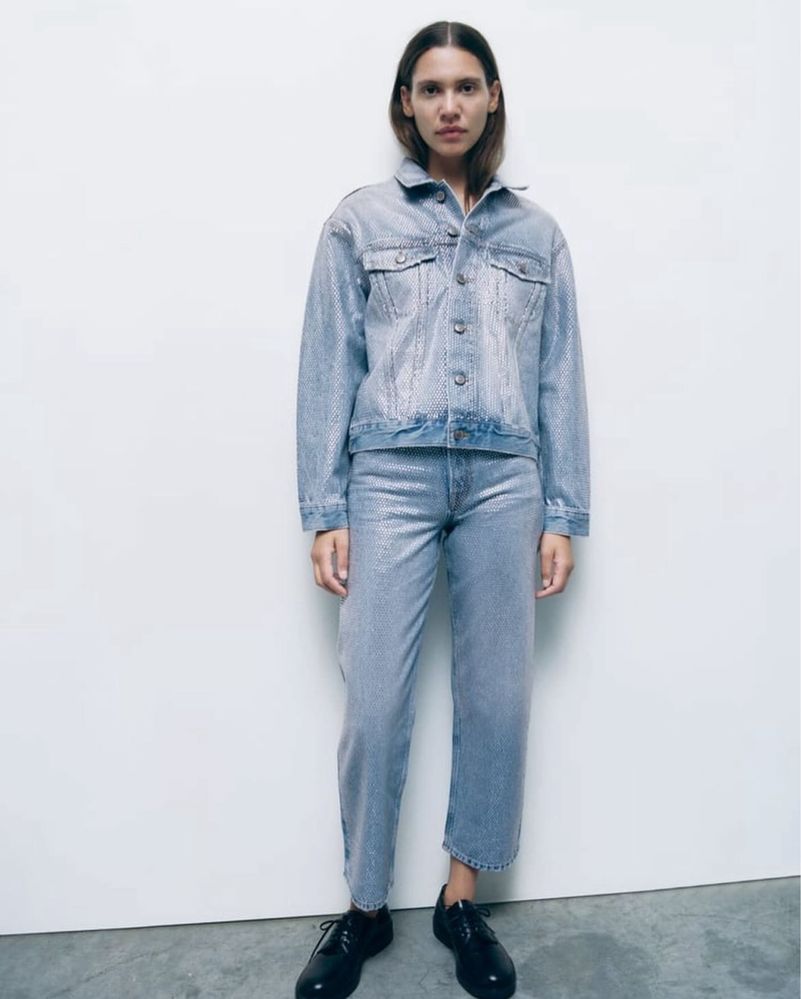 Джинсівка зі стразами Zara M джинсова куртка