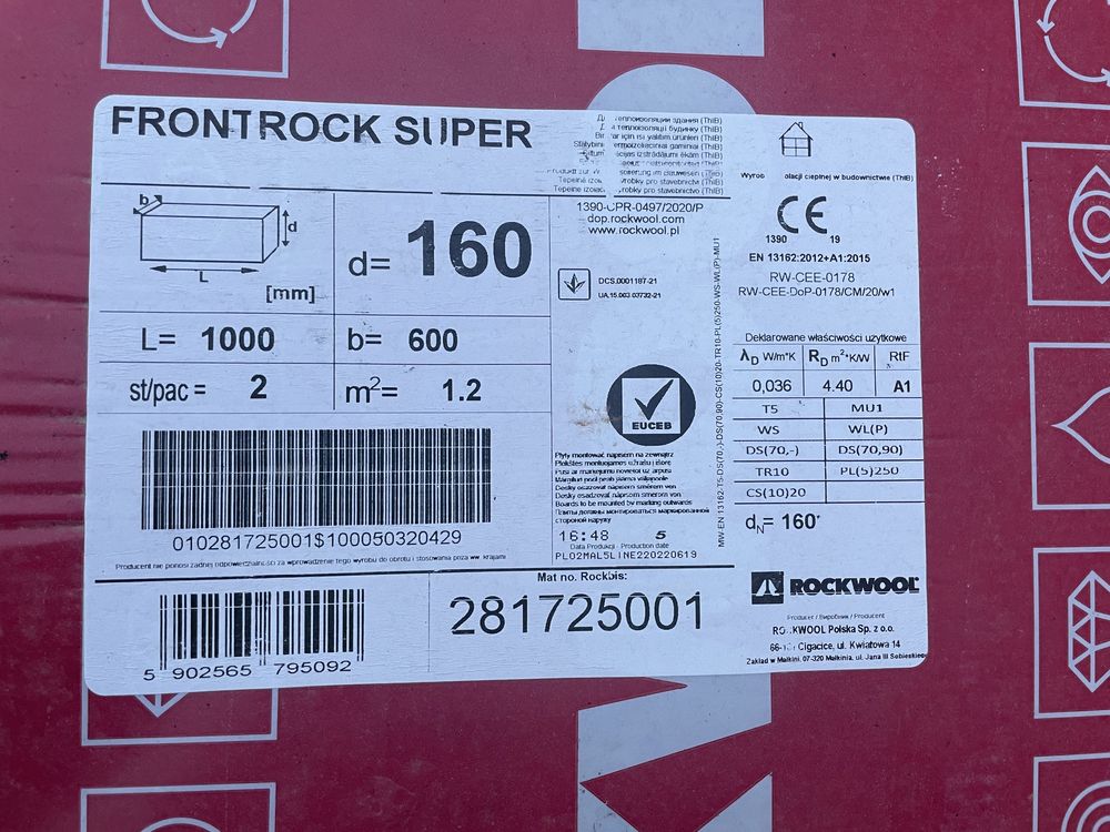 Wełna mineralna fasadowa elewacyjna frontrock super rockwool 16cm