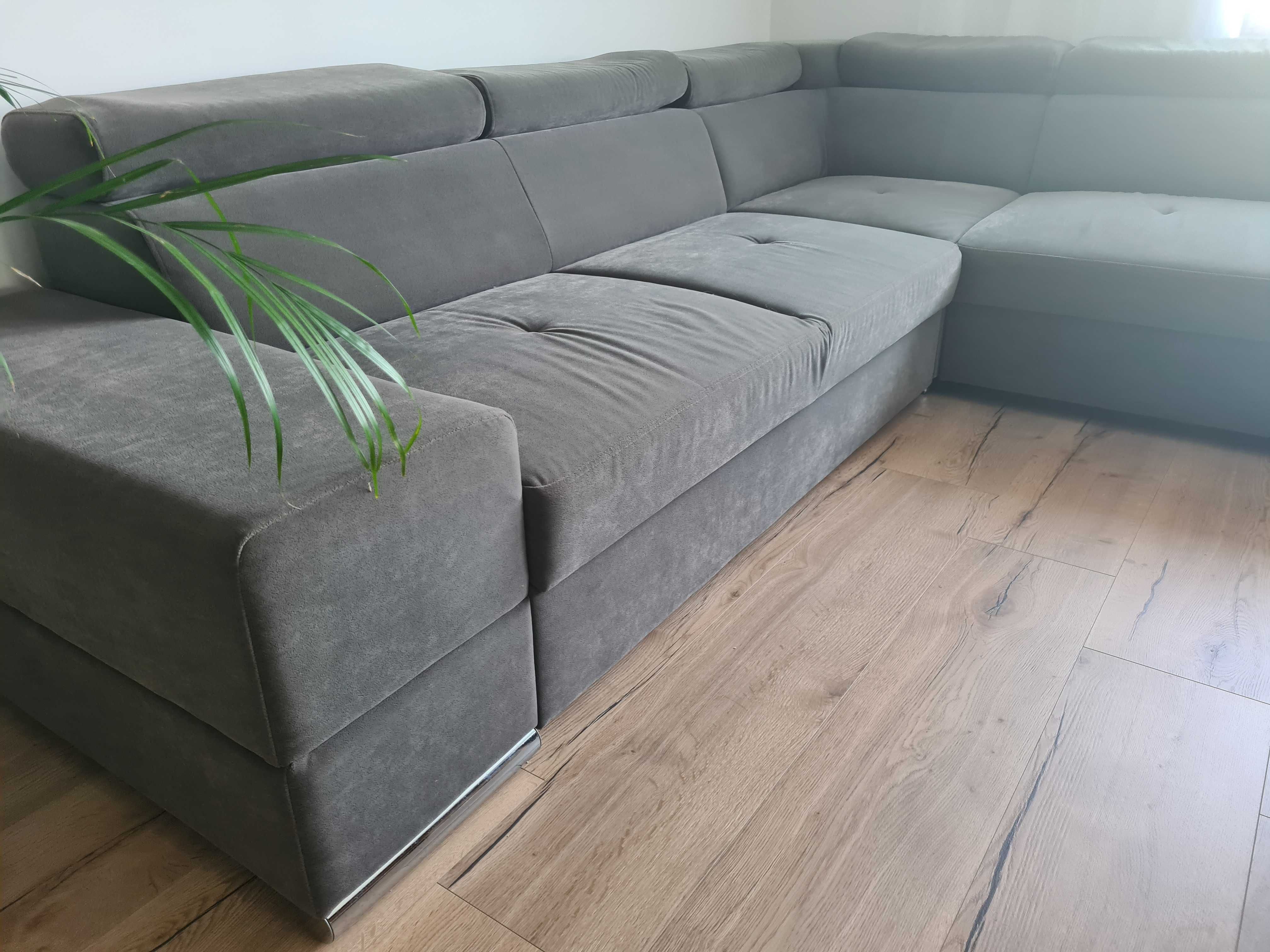 Narożnik DUŻY sofa kanapa 285x285 szary SCHOWEK regulowane zagłówki