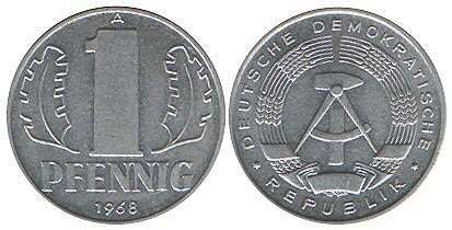 1 pfennig 1968 монета ГДР