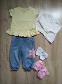 Ubranka dla dziewczynki 68 - zestaw bluzka, dżinsy, sweterek, buciki