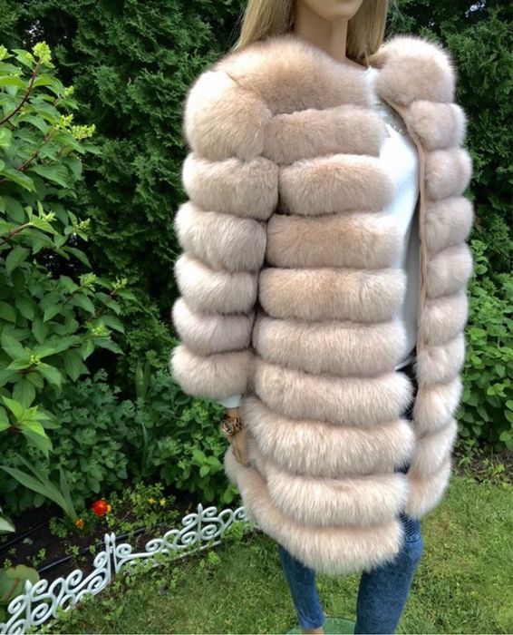 Promocja ! Kremowe / beżowe futro z naturalnego lisa premium jakość