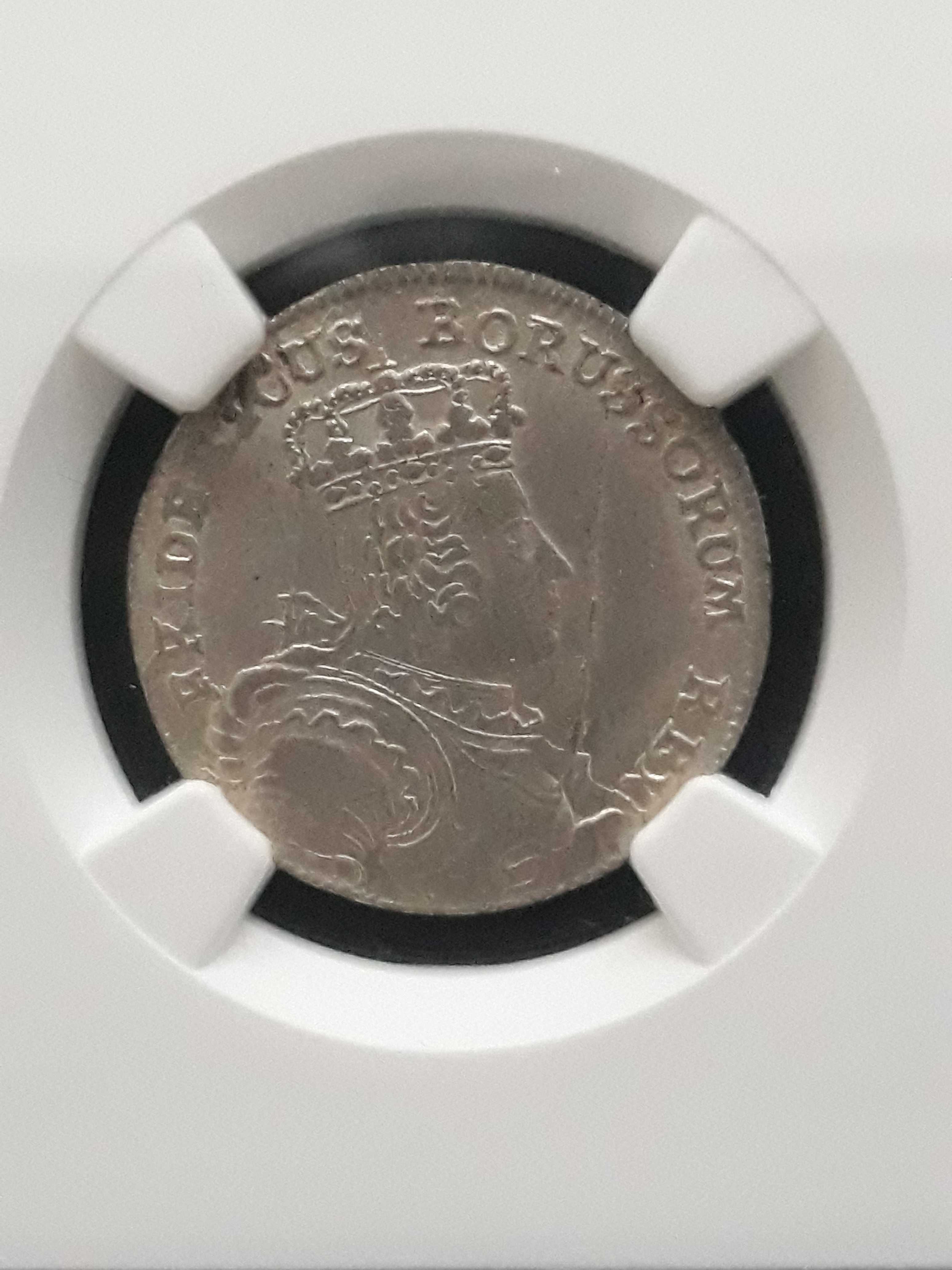 6 Groszy (krajcarów) 1757 r men. B- slab NGC - Ms-62