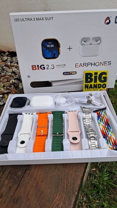 Relógio inteligente i20 Ultra Max Suit 2 com 7 pulseira e Airpod + pro