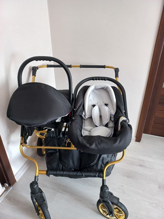 Wózek bliźniaczy 3w1 Duet Lux Gold , foteliki isofix 
dwa f