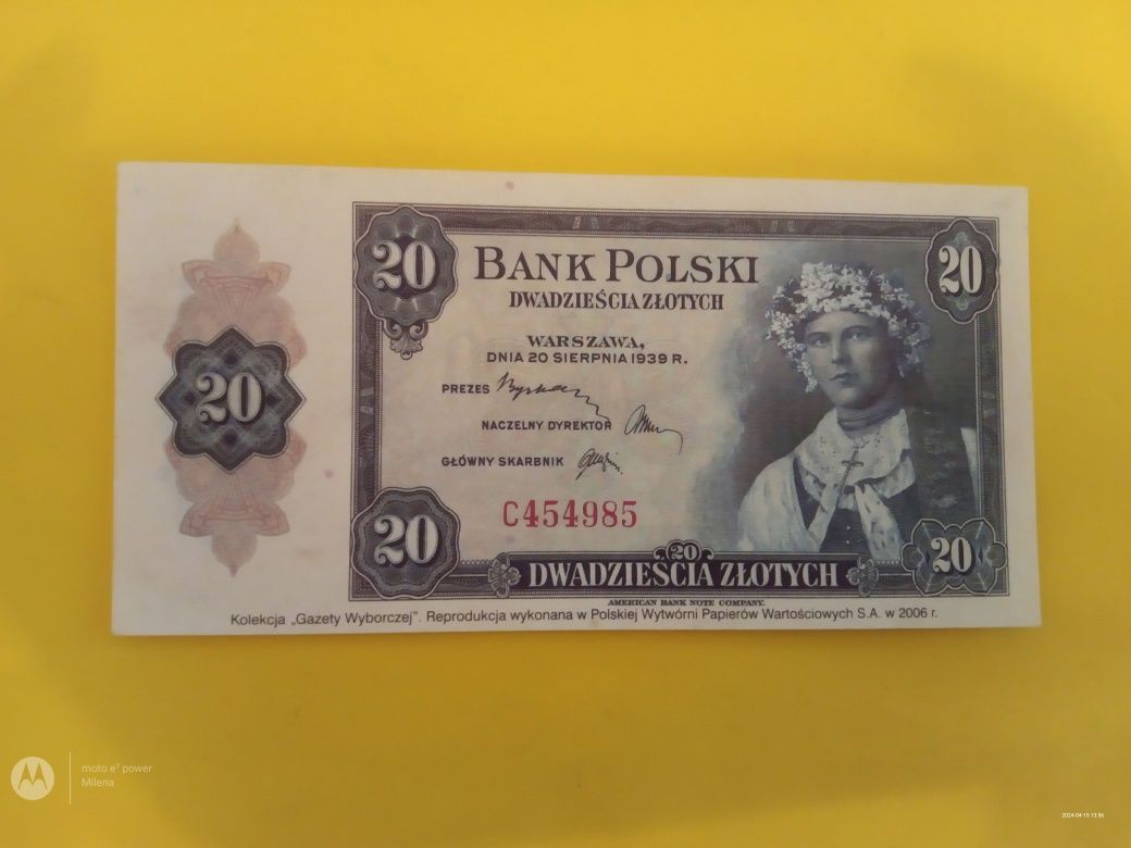 Sprzedam reprodukcję banknotu 20 zł jak na zdjęciach