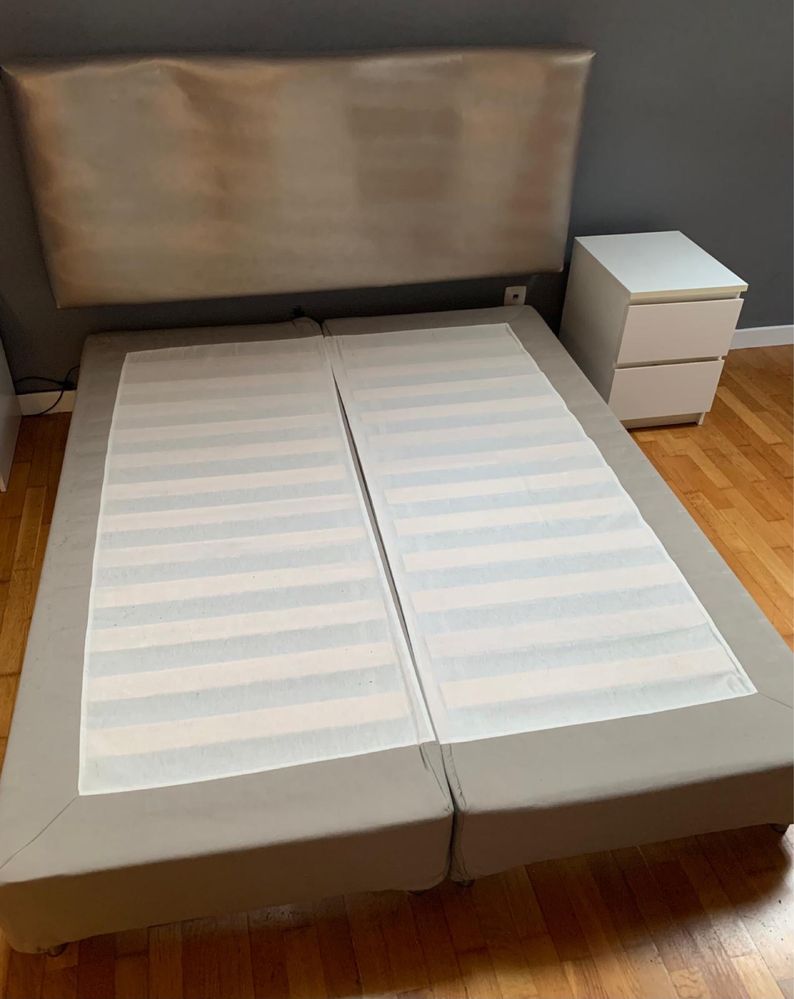 Conjunto sommier, cabeceira cama, mesas cabeceira