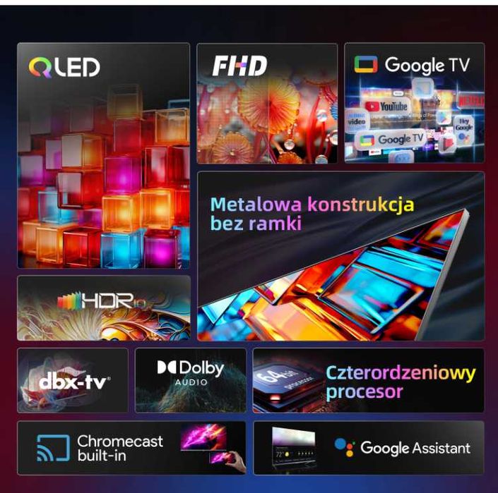 Nowy CHIQ QLED 32 cale FullHD hdr Smart WIFI DVB-T2 L32QM8 gw24m FV23%