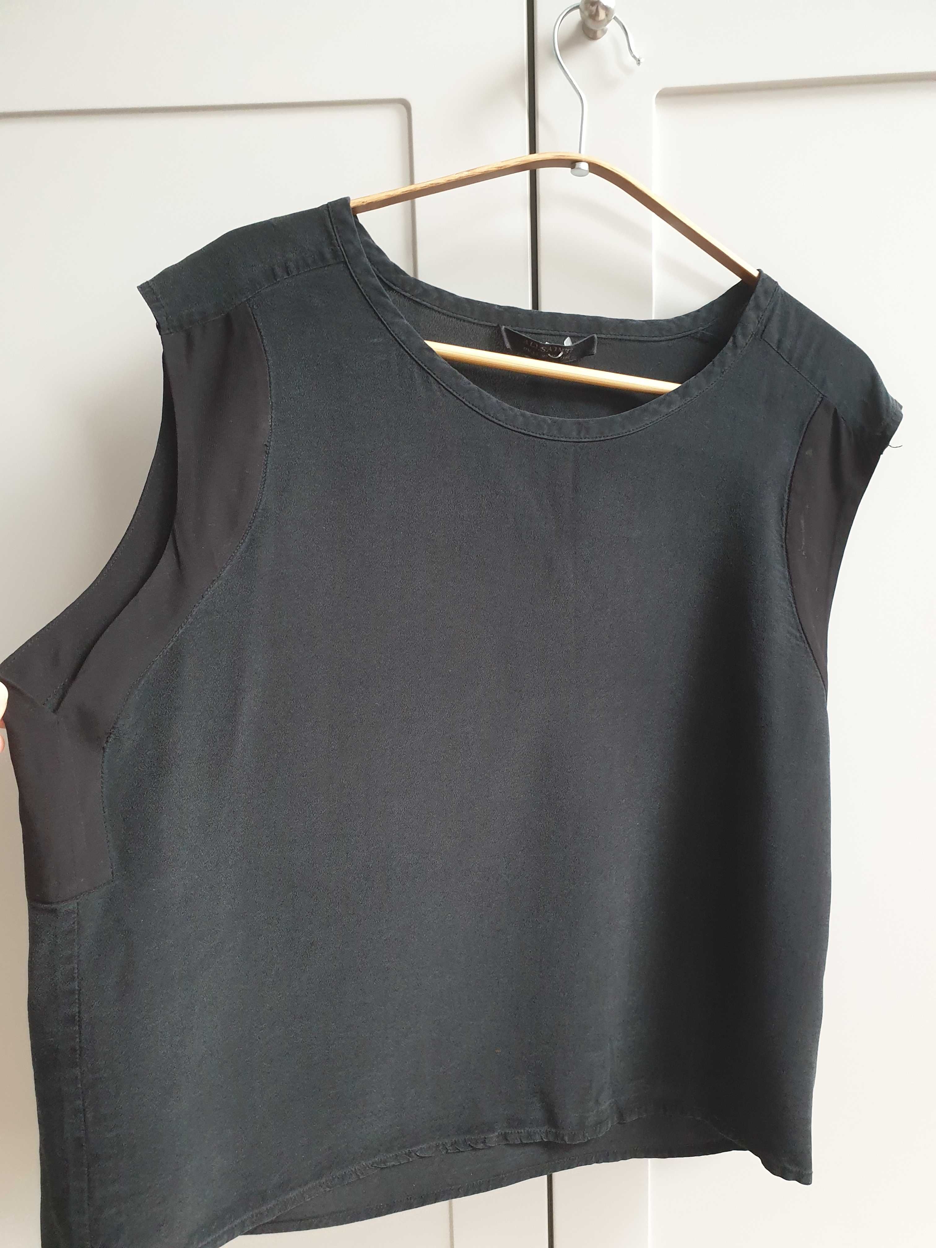 Czarna bluzka t-shirt bez rękawów jedwab jedwabna Allsaints 40 42