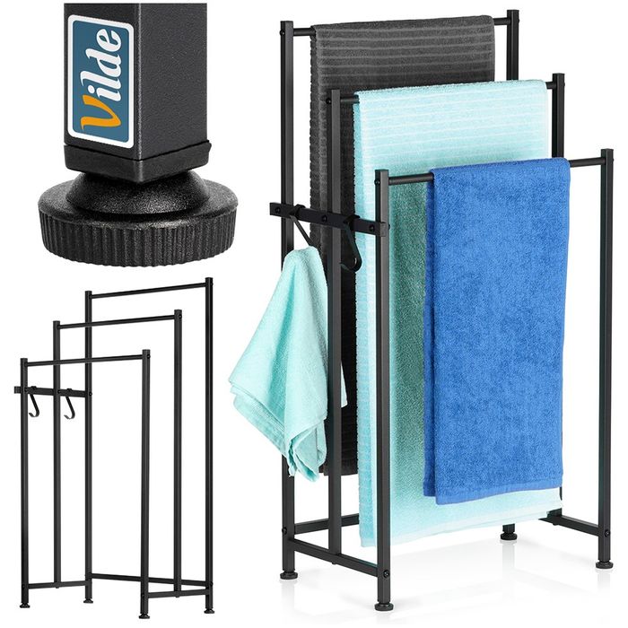 Wieszak na ręczniki stojący metalowy czarny