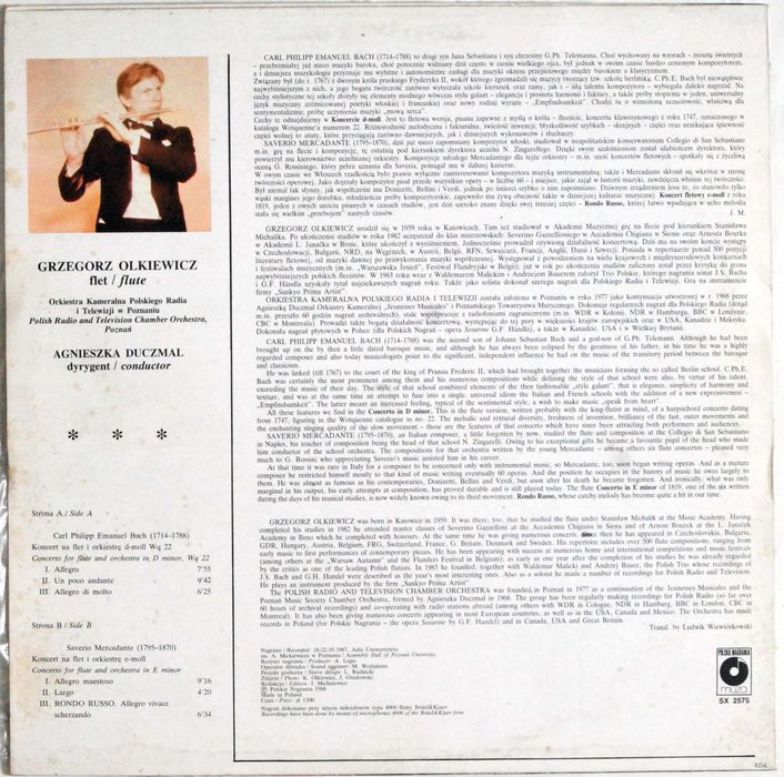 C.Ph.E.Bach, S.Mercadante - Koncerty Na Flet i Orkiestrę s.EX-