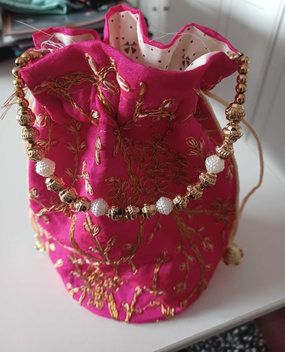 Bolsa de mão - Rosa e Dourado - India - Nova