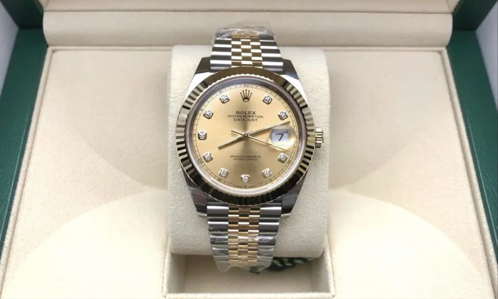 Rolex Datejust  mostrador champanhe com diamantes jubilee caixa