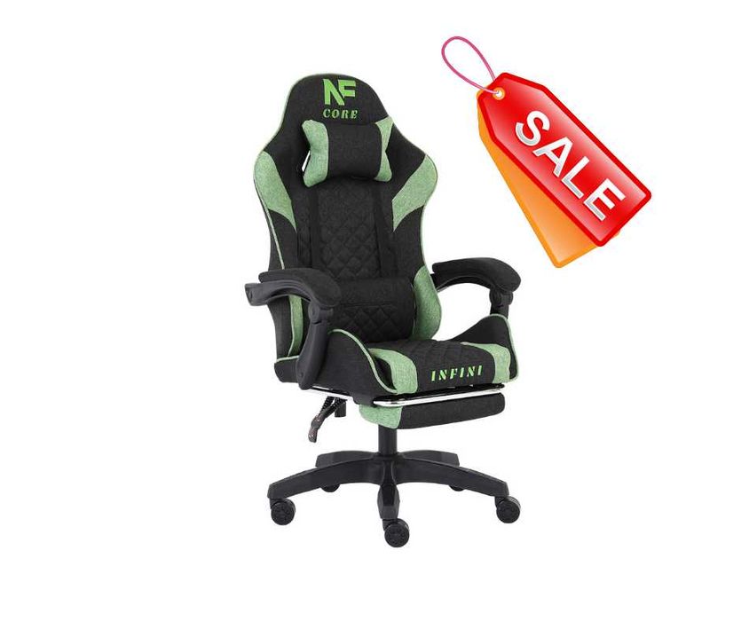 Fotel Gamingowy z podnóżkiem INFINI Core Green z tkaniny