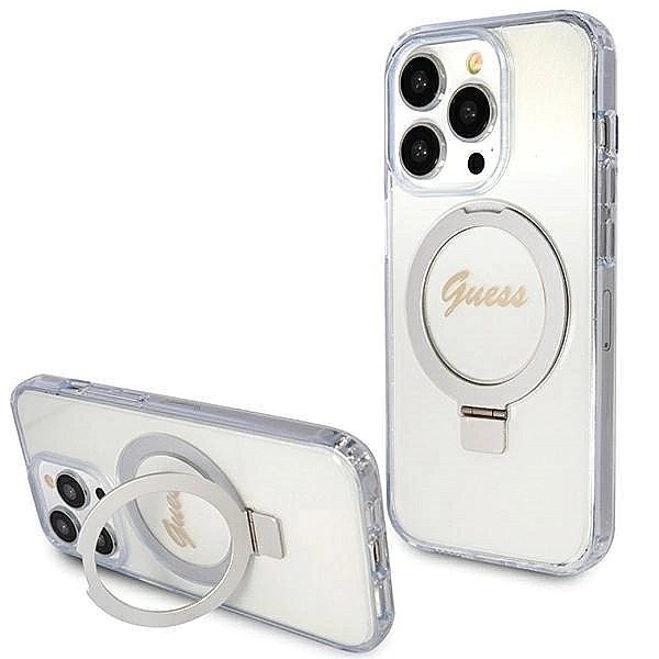 Etui Guess Ring Stand Script Glitter MagSafe na iPhone 15 Pro Max - pr