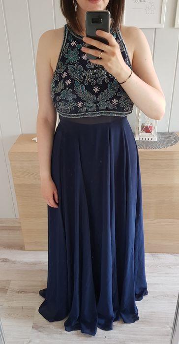 Długa suknia. Wesele, impreza. Zdobiona cekinami i koralikami. Asos L