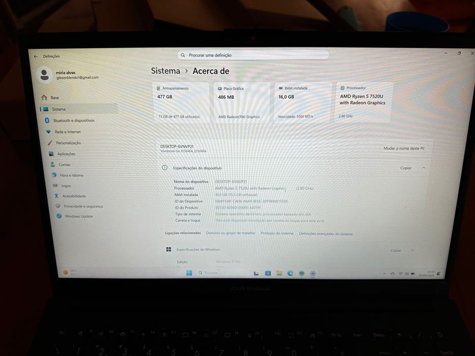 ASUS Vivobook 15 – Ryzen 5 | 16GB RAM |512GB SSD|Como Novo