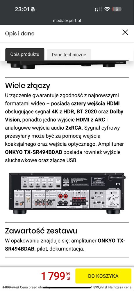 Amplituner ONKYO TX-SR494BDAB gwarancja