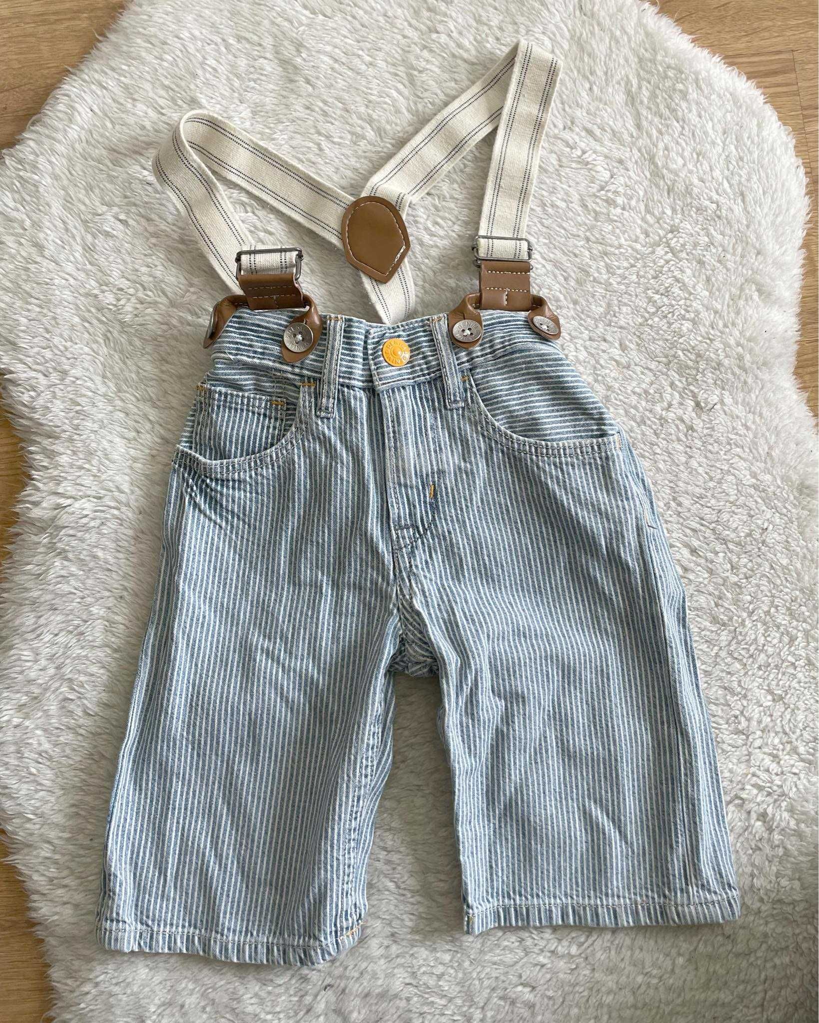 H&M spodenki szorty jeansowe z szelkami 98 r. 2 - 3