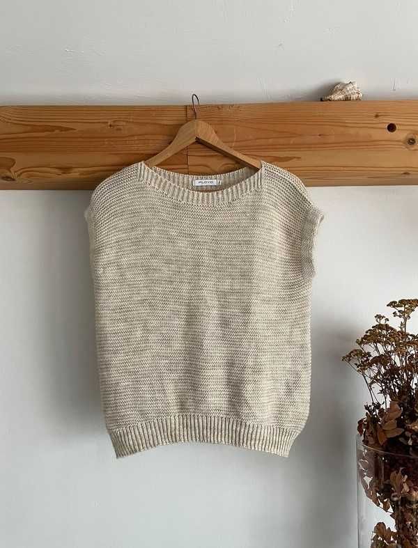Sweterek beżowy, basic, wełna, elegancki, do pracy, na jesień, S/M