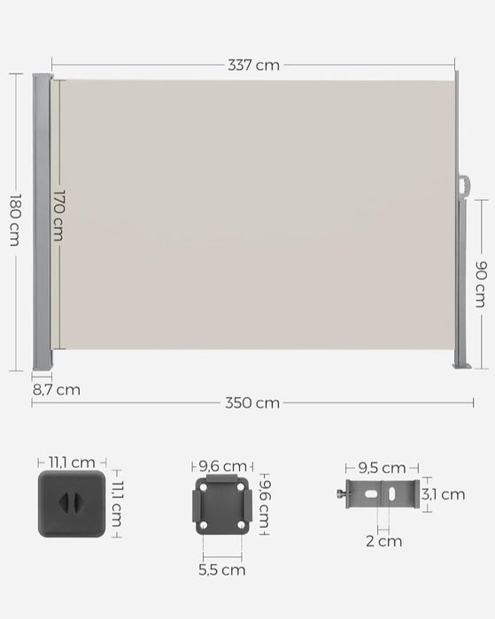 Markiza boczna na balkon i taras 180x350
