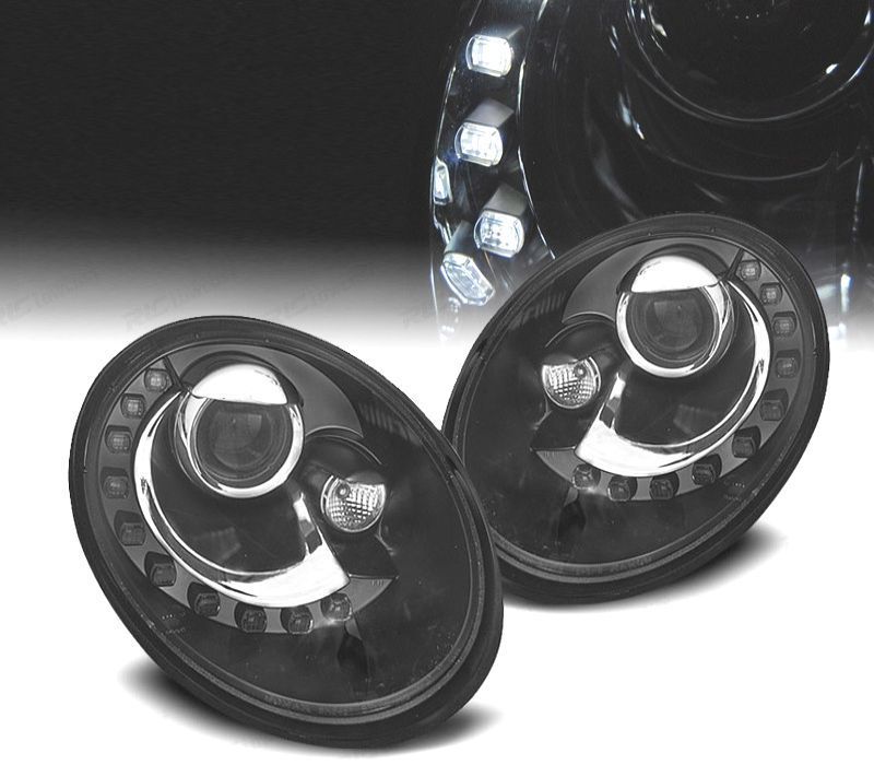 FARÓIS LUZ DIURNA LED VOLKSWAGEN VW BEETLE 06-12 FUNDO PRETO