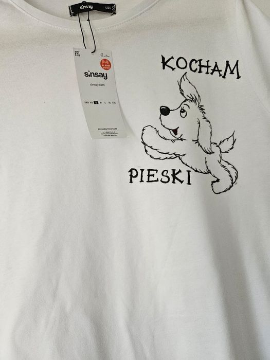 Koszulka T-shirt crop top bluzka custom piesek S Sinsay