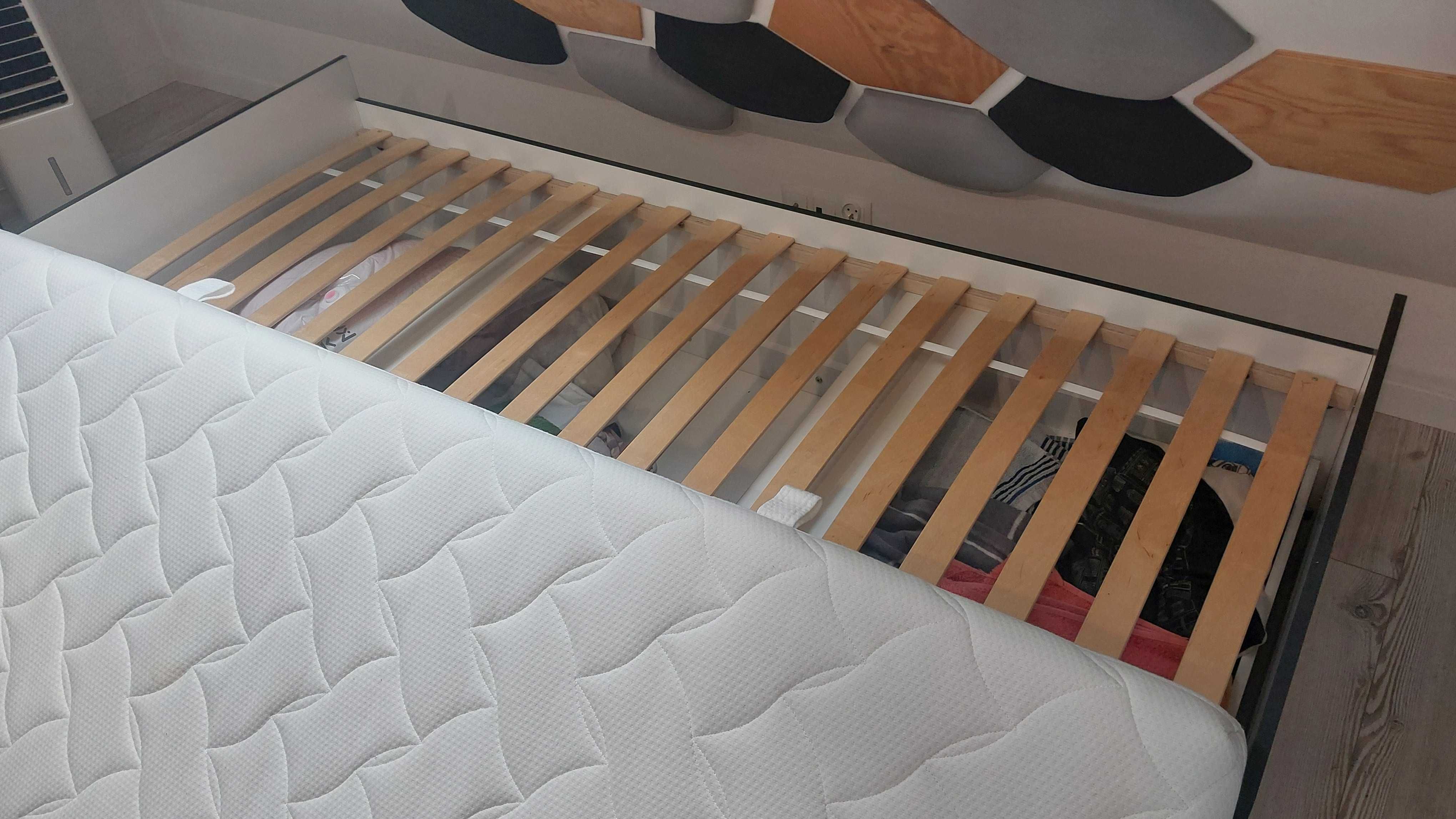 łóżko pojedyncze z szufladą schowkiem na pościel białe 200/84cm