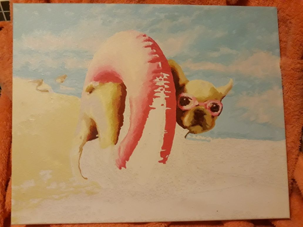 Картина собака на пляже море в кругу пёс по номерам холс акрил