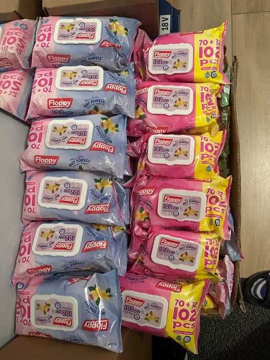 Chusteczki nawilżane bezalkoholowe Floppy 1 op.-102szt / Zestaw 10 op.