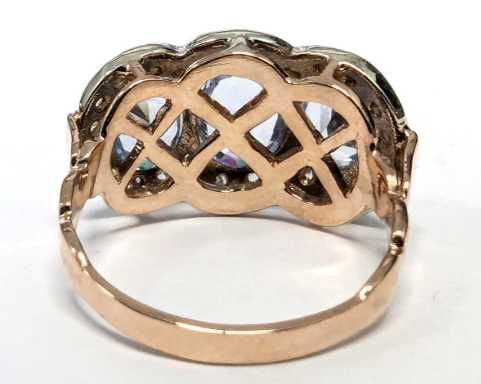 Anel - 9 kt. Ouro rosa, Prata Topázio - Diamante