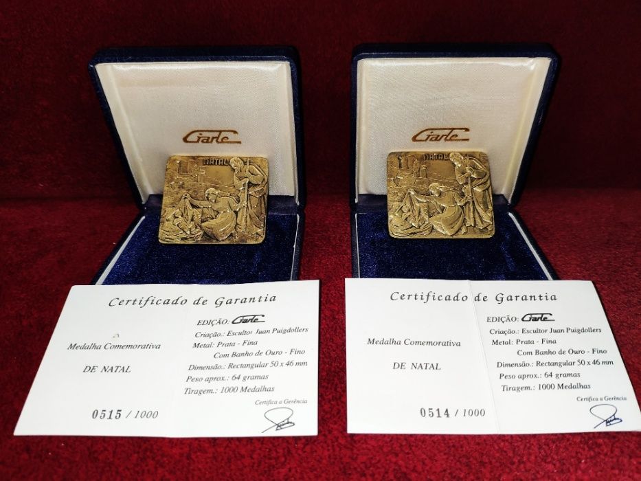 2 Medalhas Prata-Fina com Banho em Ouro Giarte