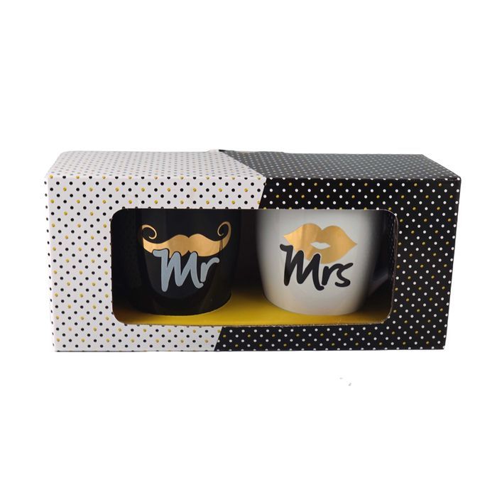 Zestaw kubków Mr Mrs Black White 300 ml KUBKI NA PREZENT kubek dla par