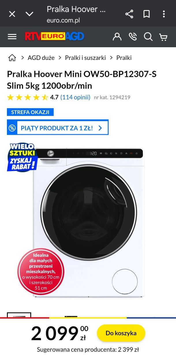 Pralka Hoover Mini OW50-BP12307-S Slim 5