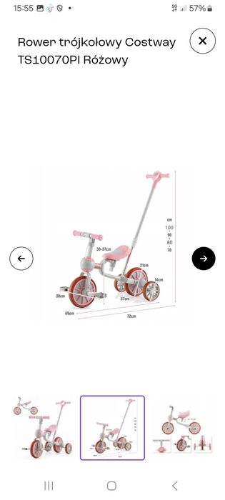 Rower trójkołowy Costway TS10070PI Różowy