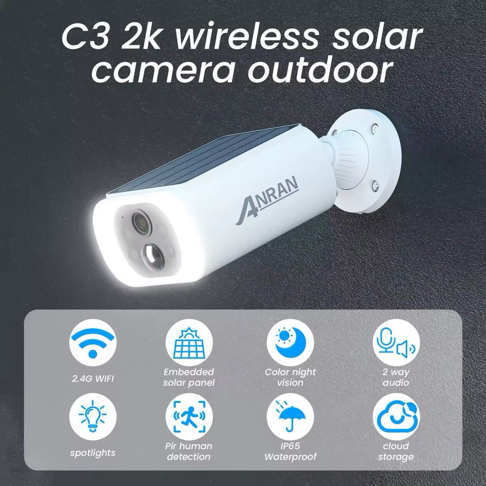 Бездротова Вулична Wi-Fi IP камера ANRAN C3 2K 3/5MP сонячною панеллю