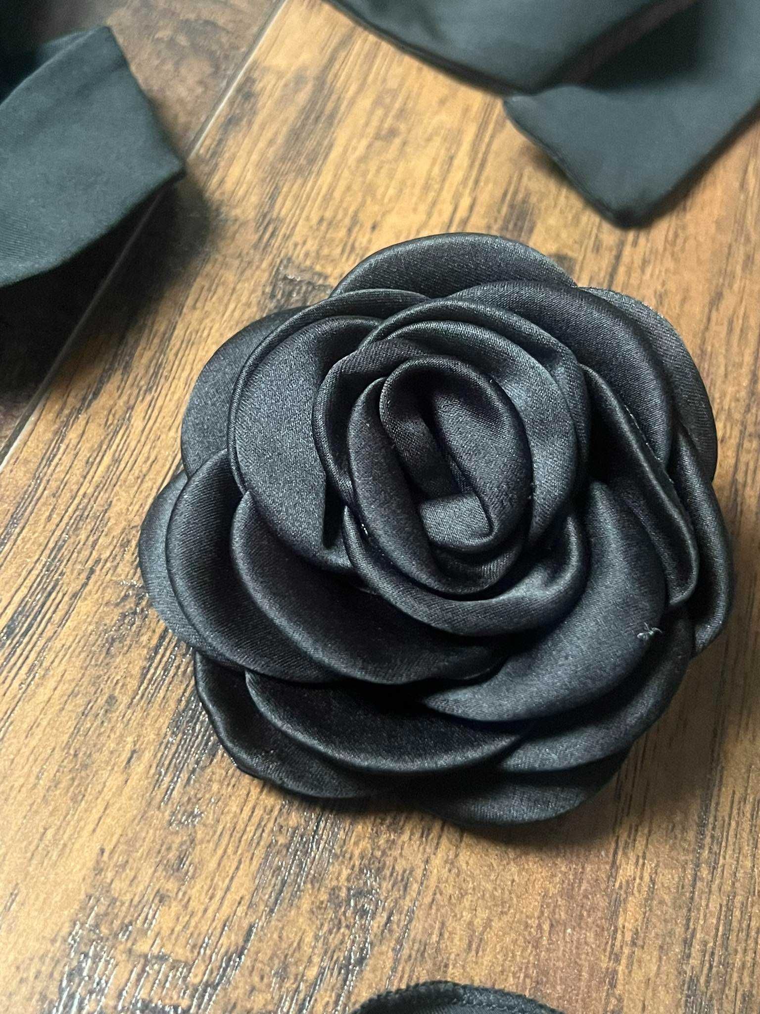 Nowy top czarny black kwiat flower elegancki