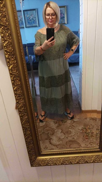 Sukienka damska długa w stylu boho, khaki.